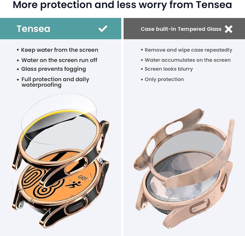 Tensea [4+4Pack for Samsung Galaxy Watch FE 2024/5 2022/4 2021 Screen Protector Case 40mm Accessories, Hard PC Bumper/HD Anti-Fog Tempered Glass Protective Film, Face Cover Set - Image 3